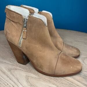 Rag & Bone Margot Suede Leather Ankle Boot Zip Up Stacked Block Heel Tan US 10